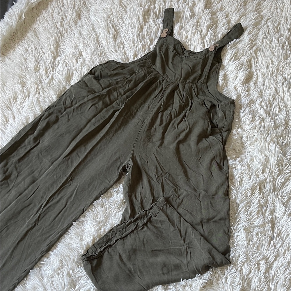Women's Olive Green Linen-Blend Jumpsuit